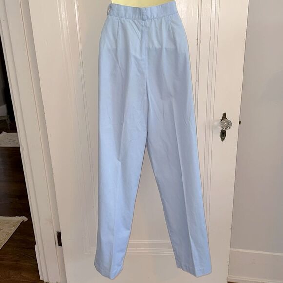 Vintage 70s/80s Contrasts Light Blue High Waisted Pleat Front Pants - Picture 5 of 8
